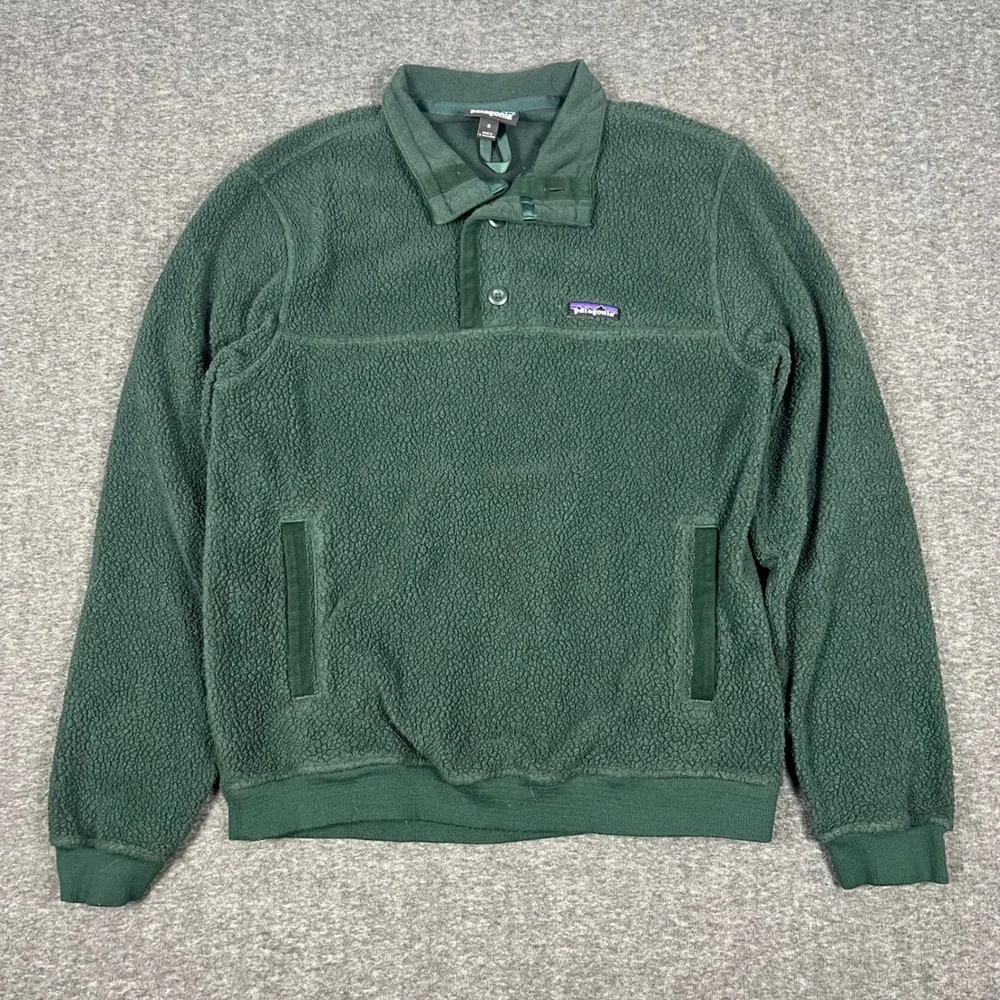 Patagonia Shearling Fleece Button Pullover Sweater Men Medium Green Henley 26140